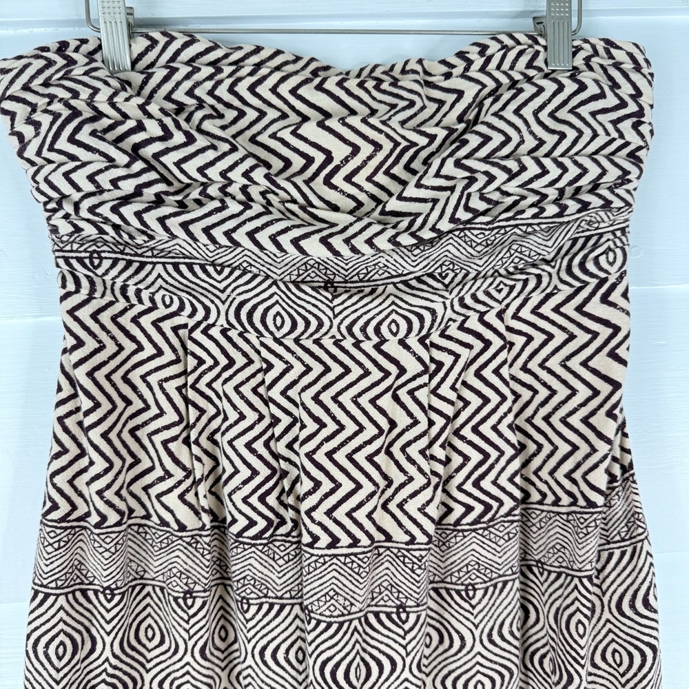 Edmé & Esyllte Anthropologie Strapless Maxi Dress Sz 12 Brown Cream Boho Cotton - Picture 5 of 14